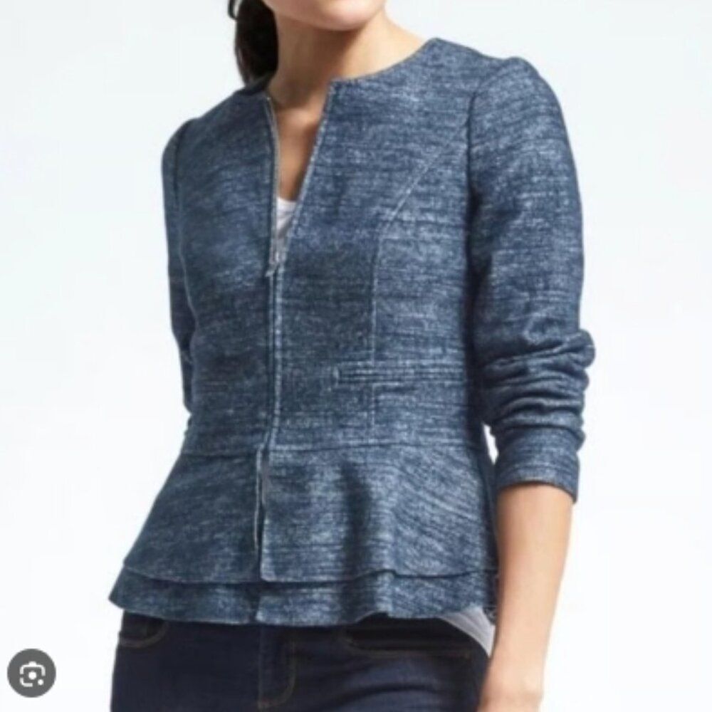 Banana Republic Wool Peplum Zippered Jacket - Blue Heather in Size 2